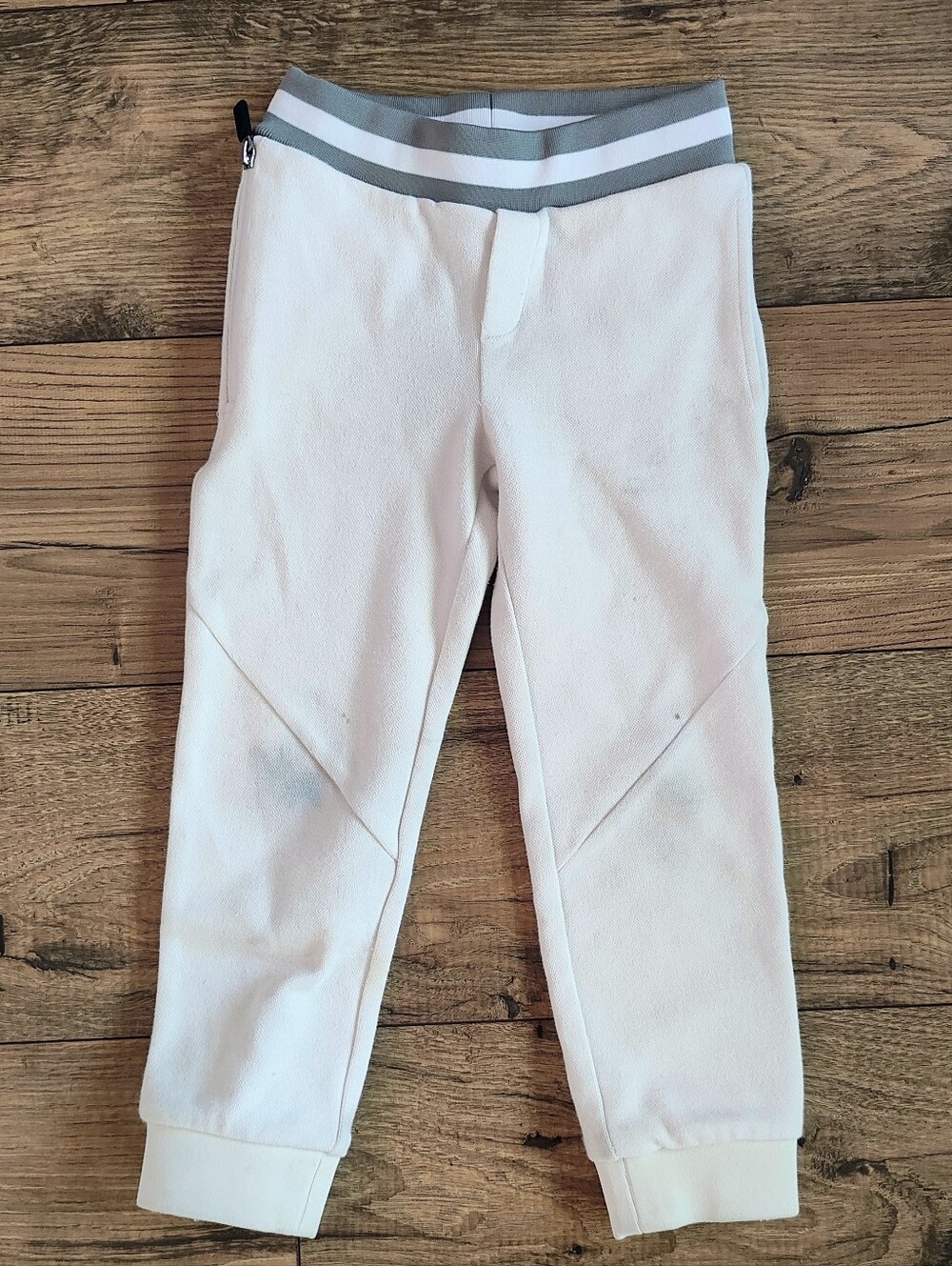 White Jogger Sweatpants with Grey Striped Waistband